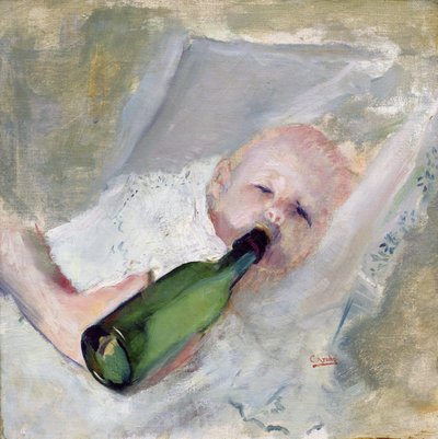 Vauva maitopullolla (öljy kankaalle) tekijältä Christian Krohg