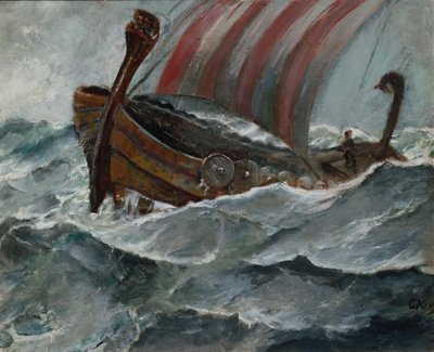 Viikinkilaiva huonossa säässä tekijältä Christian Krohg