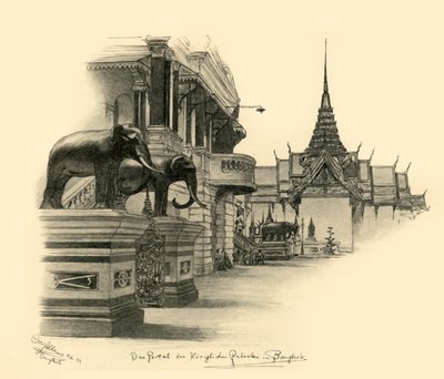 Sisäänkäynti kuninkaalliseen palatsiin Bangkokissa, Siamissa, 1898. tekijältä Christian Wilhelm Allers