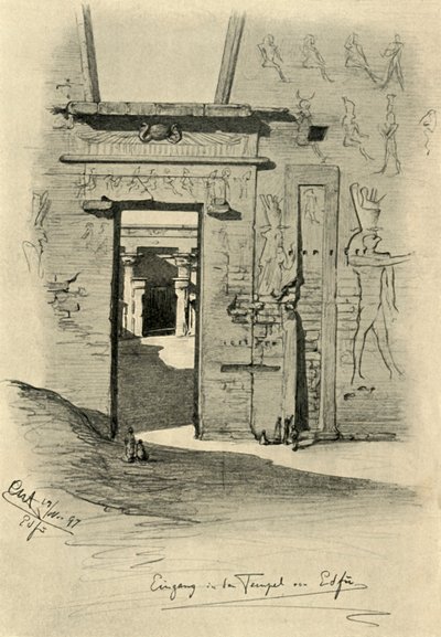 Sisäänkäynti Edfun temppeliin Egyptissä, 1898. tekijältä Christian Wilhelm Allers