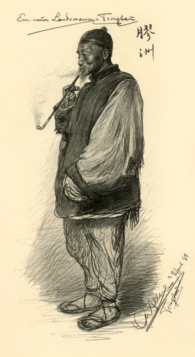 Mies polttaa piippua, Tsingtao, Kiina, 1898. tekijältä Christian Wilhelm Allers