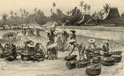 Markkinat, Java, 1898. tekijältä Christian Wilhelm Allers