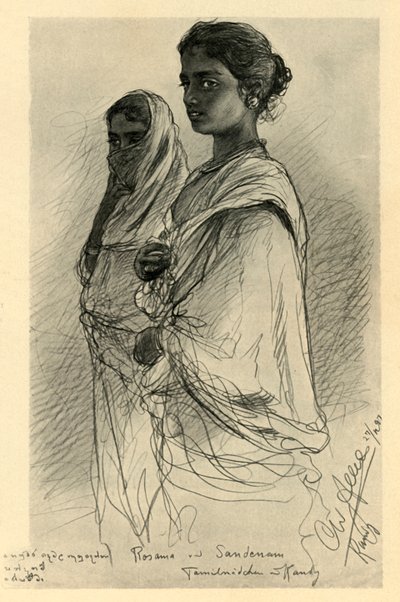Rosama ja Sandenam, tamilitytöt, Kandy, Ceylon, 1898. tekijältä Christian Wilhelm Allers