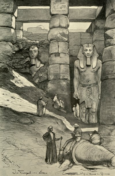 Patsaat Luxorin temppelissä Egyptissä, 1898. tekijältä Christian Wilhelm Allers