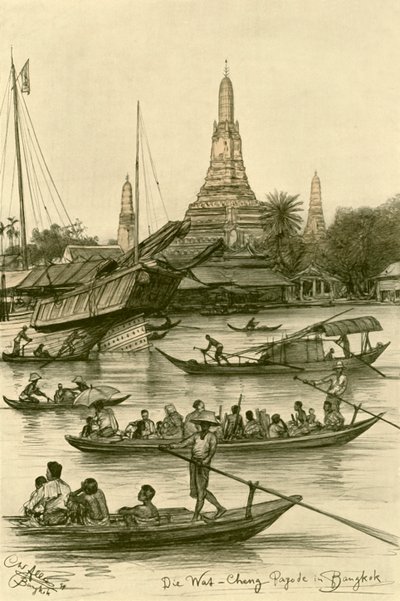 Wat Chaeng, Bangkok, Siam, 1898. tekijältä Christian Wilhelm Allers