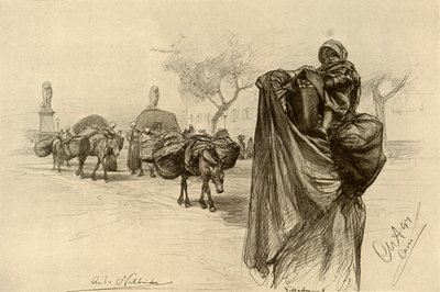 Nainen ja lapsi lähellä Kobri el Gezira -siltaa, Kairo, 1898. tekijältä Christian Wilhelm Allers