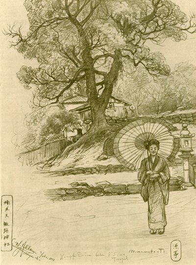 Nainen päivänvarjoineen, Nagasaki, Japani, 1898. tekijältä Christian Wilhelm Allers