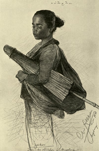 Nuori nainen päivänvarjolla, Magalang, Java, 1898. tekijältä Christian Wilhelm Allers