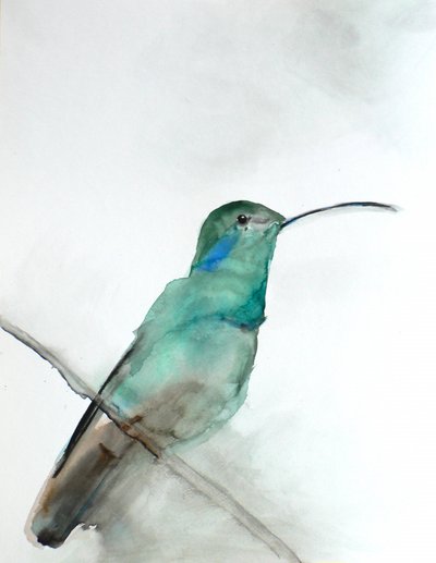 Vesivärimaalaus: sinivihreä kolibri tekijältä Christine Lindstrom