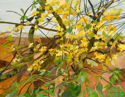 Syksyn lehdet, 2016 (vesivärillä maalattu paperikollaasi) tekijältä Christine McKechnie