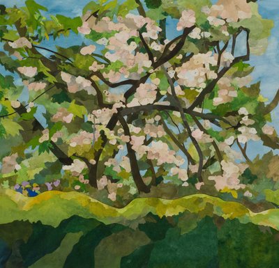 Cornerways Apple Tree, 2019 (vesivärillä maalattu paperikollaasi) tekijältä Christine McKechnie