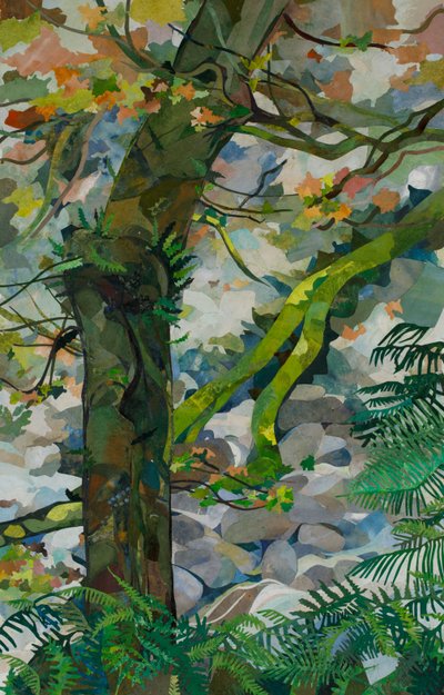Honister Tree and Fallen, 2023 (vesivärillä maalattu paperikollaasi) tekijältä Christine McKechnie