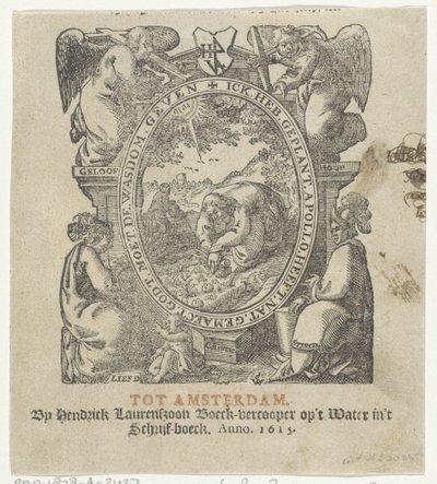 Otsikkovinjetti, jossa mies istuttaa kasveja tekijältä Christoffel van Sichem (II) (possibly)