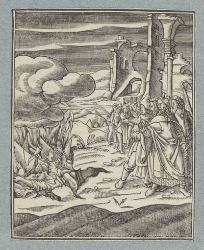 Coré, Datàn i Abiram i les seves famílies són engolits per la terra tekijältä Christoffel van Sichem (II)