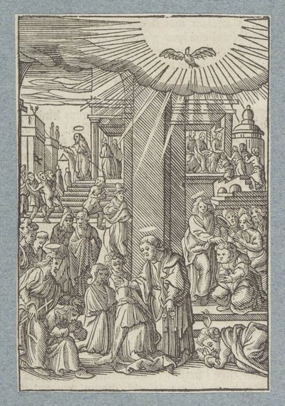 Pietari, Johannes ja Filippus siunaavat uskovia Samariassa tekijältä Christoffel van Sichem (II)