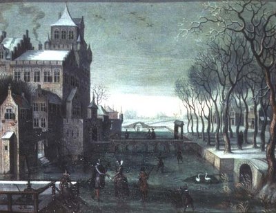 Talvimaisema taitoluistelulla vallihautalinnan luona tekijältä Christoffel van den (circle of) Berghe