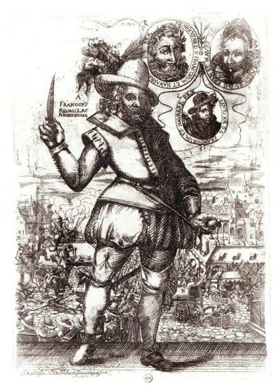 Henrik IV:n salamurhaajan Francois Ravaillacin muotokuva (1553-1610) (kaiverrus) (s/w valokuva) tekijältä Christoffel van the Elder Sichem