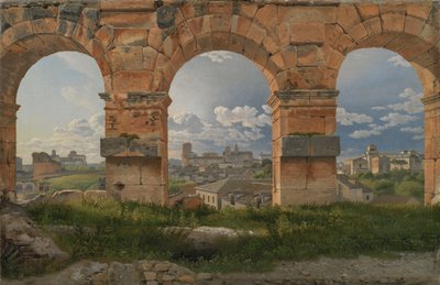 Näkymä Rooman Colosseumin kolmannen kerroksen luoteiskaareista kolmen läpi tekijältä Christoffer Wilhelm Eckersberg