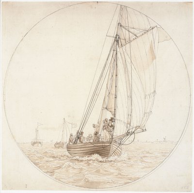 Tanskan kieli: Matka Charlottenlundiin. Höyrylaiva Caledonia kohtaa huviveneen Matka Charlottenlundiin. tekijältä Christoffer Wilhelm Eckersberg