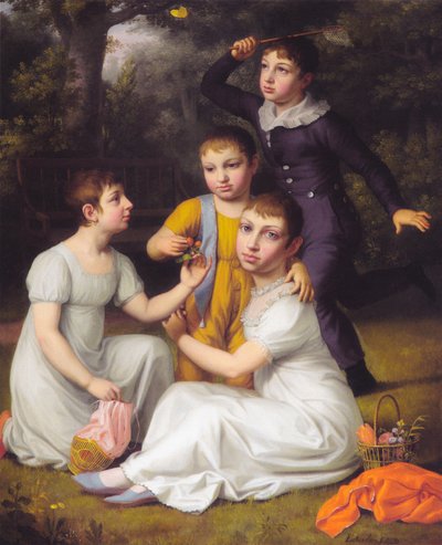 Muotokuva Johannes Søbøtkerin neljästä vanhimmasta lapsesta Hummeltoftessa. tekijältä Christoffer Wilhelm Eckersberg