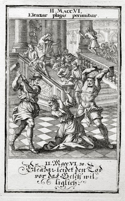 Eleazar hyväksyy mielellään kuolemanrangaistuksen, Maccabees 1695 tekijältä Christoph Weigel