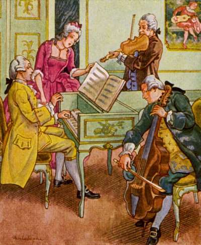 Musiikkiviihde / Musiikkiviihde (värillinen litografia) tekijältä Christophe (1856-1945)