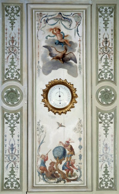 Chateau de Champs sur Marnen suuren olohuoneen paneeli, jossa on barometri ja chinoiserie. Christophe Huetin (1700-1759) maalaama seinäkoriste tekijältä Christophe Huet