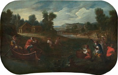Singerie: Kalastajat, n. 1739. tekijältä Christophe Huet