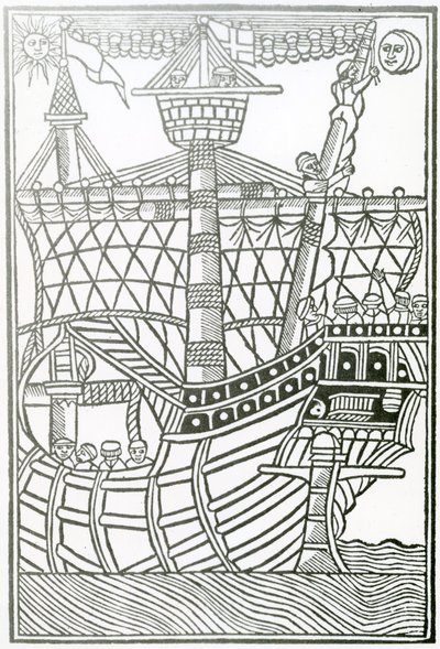 Karaveli teoksesta "Intian yleinen historia" 1547 tekijältä Christopher Columbus