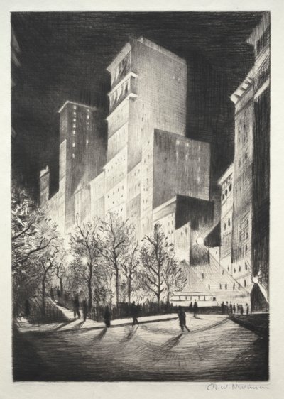Kolme aamulla: A Corner by Madison Avenue (tunnetaan myös nimellä 2 AM New York ja Metropolis) tekijältä Christopher Richard Wynne Nevinson