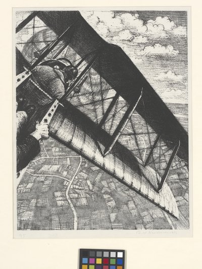 Lentokoneen rakentaminen: 4 000 jalan korkeus (litografia) tekijältä Christopher Richard Wynne Nevinson