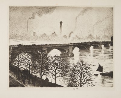 Waterloon silta Savoy-ikkunasta, pub.1925 (etsaus) tekijältä Christopher Richard Wynne Nevinson
