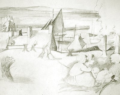 Breton Fishing Village, n. 1929-30 (kynä paperille) tekijältä Christopher Wood