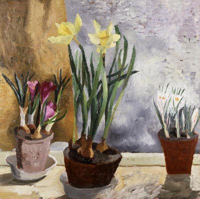 Krookukset ja narsissit ruukuissa. Christopher Woodin (1901-1930) maalaus Yksityiskokoelma. tekijältä Christopher Wood