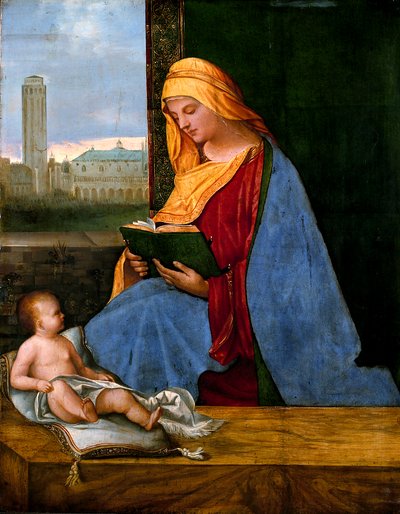 Neitsyt ja lapsi Venetsian näkymän kanssa (Tallard Madonna) tekijältä circle of Giorgione