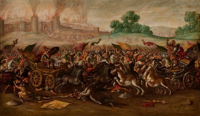 Jerusalemin polttaminen Nebukadnessarin armeijan toimesta. tekijältä Circle of Juan de la Corte