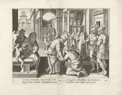 Cornelius polvistuu Petruksen eteen Apostolien teot (sarjan nimi) Acta Apostolorum (sarjan nimi) tekijältä Claes Jansz. Visscher (II) (attributed to workshop of)
