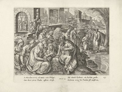 Paavali käännyttää Filippin naiset Apostolien teot (sarjan nimi) Acta Apostolorum (sarjan nimi) tekijältä Claes Jansz. Visscher (II) (attributed to workshop of)