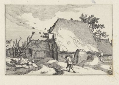Maatila ja mies kahdella kauhalla Maisemat maatiloilla (sarjan nimi) tekijältä Claes Jansz. Visscher (II)