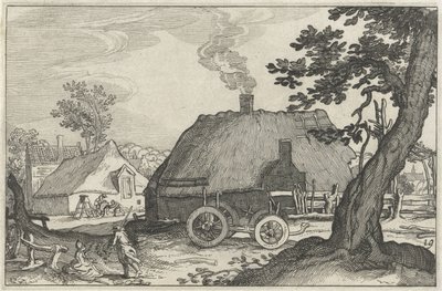 Ryhmä maatiloja Maisemat maatiloilla (sarjan nimi) tekijältä Claes Jansz. Visscher (II)