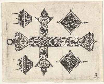Blackwork print latinalaisristillä ja neljällä motiivilla, n. 1620. tekijältä Claes Jansz Visscher