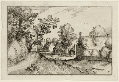Kylätie, levy seitsemän maatilojen, maalaistalojen ja maalaiskylien kuvien jälkeen (Praediorum villarum et rusticarum casularum icones). tekijältä Claes Jansz. Visscher II