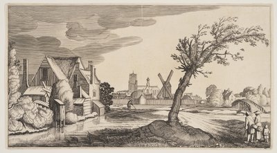 House on a Pond Outside a Town, alkaen Landscapes (Playsante Lantschappen) tekijältä Claes Jansz. Visscher II