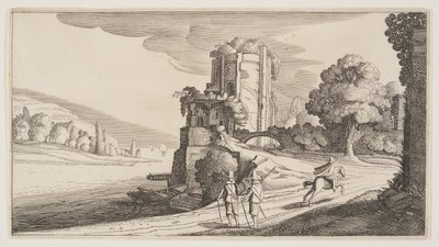 Pyöreä torni joen rannalla, teoksesta Landscapes (Playsante Lantschappen) tekijältä Claes Jansz. Visscher II