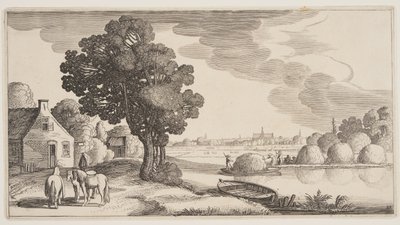 Heinän kuljetus joella, alkaen Landscapes (Playsante Lantschappen) tekijältä Claes Jansz. Visscher II