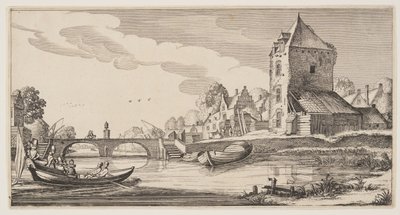Kylä joen varrella, teoksesta Landscapes (Playsante Lantschappen) tekijältä Claes Jansz. Visscher II