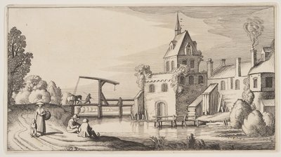 Kylä joen varrella, teoksesta Landscapes (Playsante Lantschappen) tekijältä Claes Jansz. Visscher II