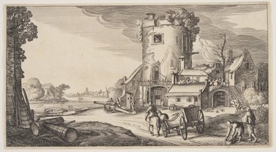 Watch-Tower Near a River, alkaen Landscapes (Playsante Lantschappen) tekijältä Claes Jansz. Visscher II