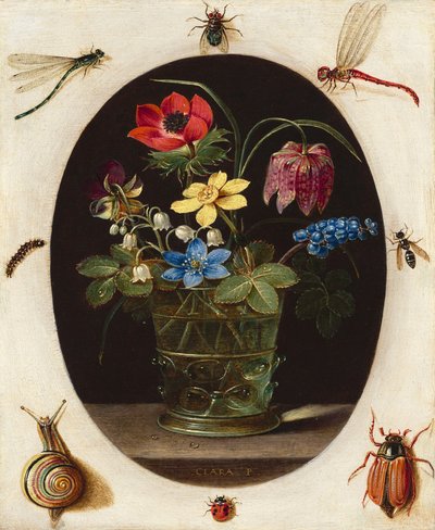 Asetelma, jossa on kukkia hyönteisten ja etanan ympäröimänä, noin 1610 (öljy kuparille). tekijältä Clara Peeters