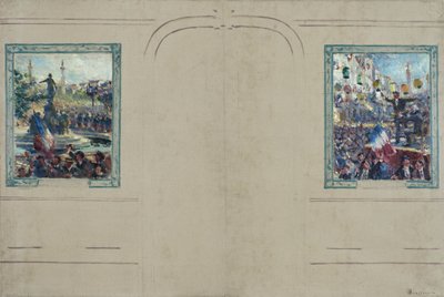 Pariisin 12. kaupunginosan kaupungintalon luonnos: Place de la Nation. Place de la Bastille, noin 1910 (öljy kankaalle). tekijältä Claude Charles Bourgonnier